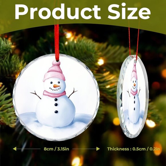 NEW - Glass Circular Ornament Pendant - Snowman - Picture 7 of 8